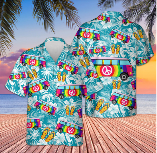 Rainbow Van Hippie Hawaiian Shirt